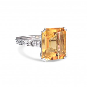 A 10 carat Citrine ring mounted with diamonds in 18k white gold 