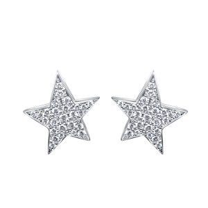 Large star earrings with diamonds in 18K White Gold