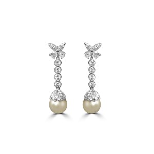 Pearl and diamond detachable pearl earrings