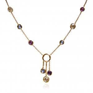 A 18K yellow gold necklace with Labradorite, White Topaz and Amethyst 